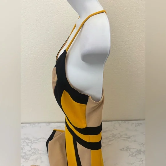 Privy  Colorblock Spaghetti Strap Dress M Whimsigoth Yellow Black Pullover - Picture 2 of 7